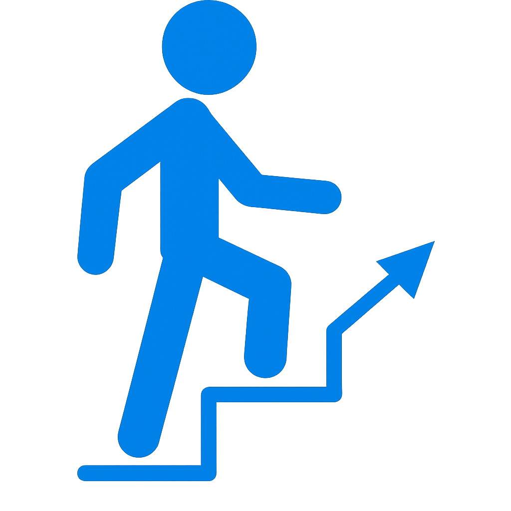 Figura subiendo escalera con flecha