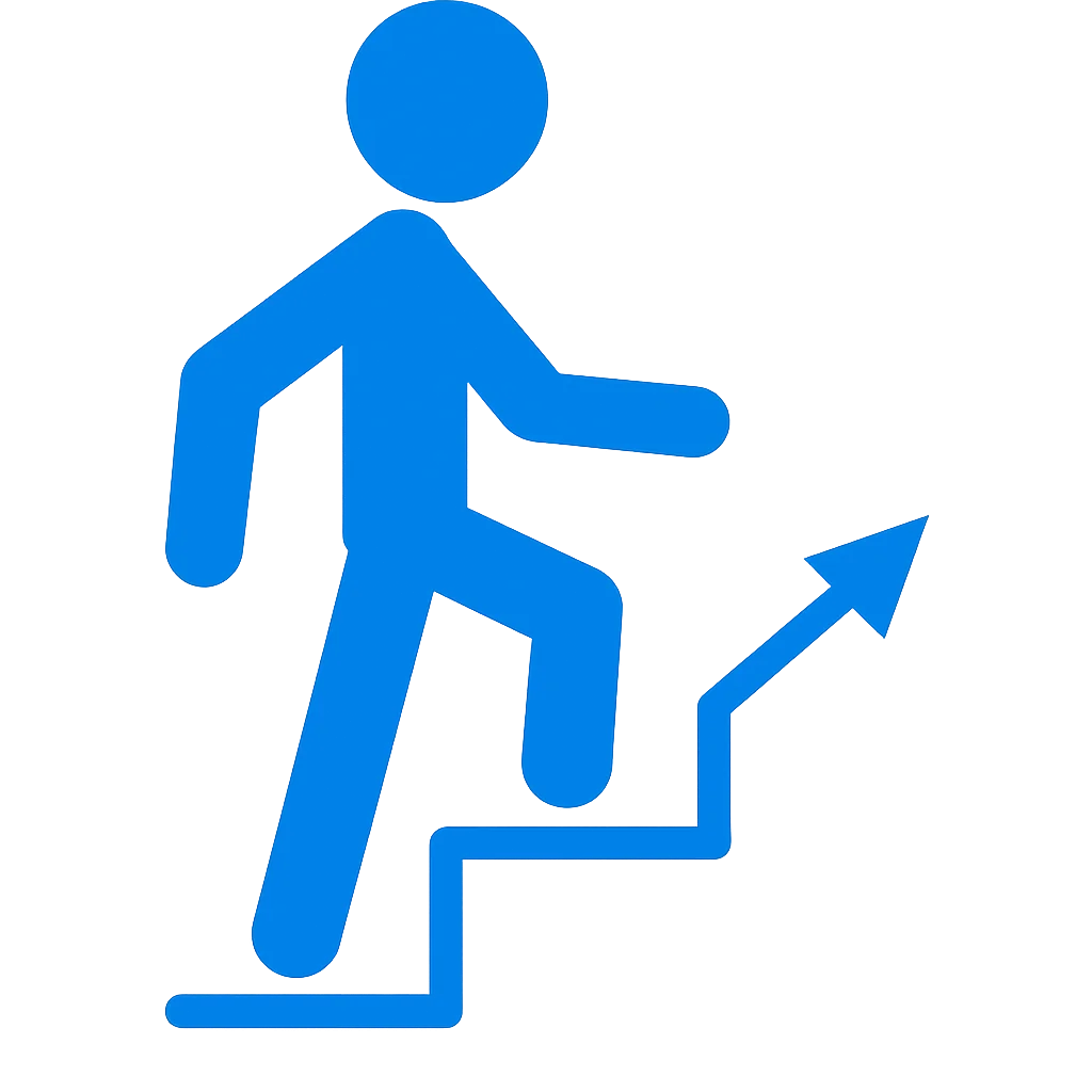 Figura subiendo escalera con flecha